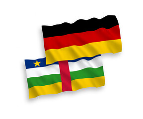 Obraz premium National vector fabric wave flags of Germany and Central African Republic isolated on white background. 1 to 2 proportion.
