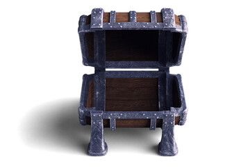 Empty open chest isolated on white background 3d illustration