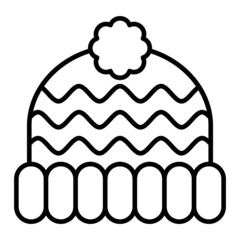 Knit Hat Vector Outline Icon Isolated On White Background