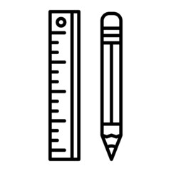 Ruler and pencil Vector Outline Icon Isolated On White Background