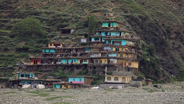 HD Footage of the Country View to the Authentic Village in Pakistan mountains