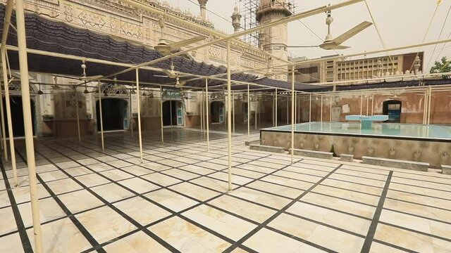 HD Footage of the inner Courtyard in Old Mosque in Peshawar, Pakistan