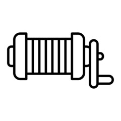 Fishing Reel Vector Outline Icon Isolated On White Background