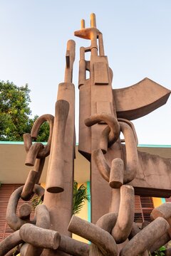 Sculpture Of AKMs And Chains In The Communist Party Headquarters In Las Tunas, Cuba