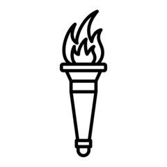 Flame Torch Vector Outline Icon Isolated On White Background