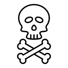 Skull And Bones Vector Outline Icon Isolated On White Background