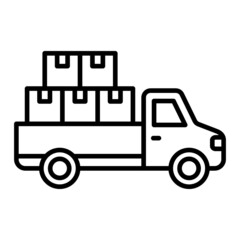 Pickup Truck Vector Outline Icon Isolated On White Background