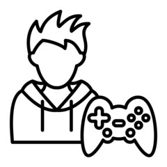 Gamer Vector Outline Icon Isolated On White Background