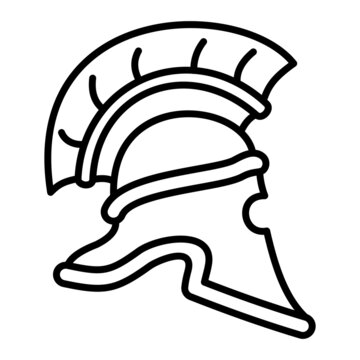 Roman Helmet Vector Outline Icon Isolated On White Background