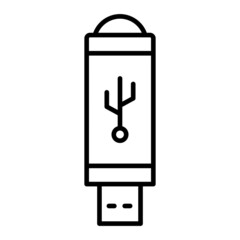 Flash Disk Vector Outline Icon Isolated On White Backgro