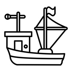 Boat Vector Outline Icon Isolated On White Background