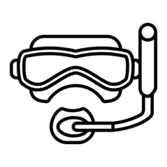 Diving Mask Vector Outline Icon Isolated On White Background