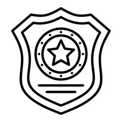 Police Badge Vector Outline Icon Isolated On White Background