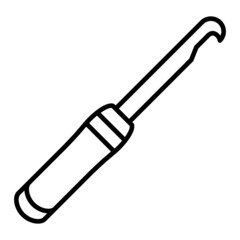 Crochet Hook Vector Outline Icon Isolated On White Background