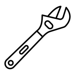 Wrench Vector Outline Icon Isolated On White Background