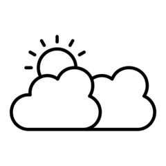 Clouds And Sun Vector Outline Icon Isolated On White Background