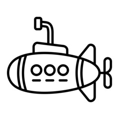 Submarine Vector Outline Icon Isolated On White Background