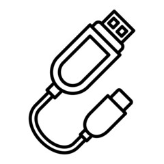 Usb Cable Vector Outline Icon Isolated On White Background