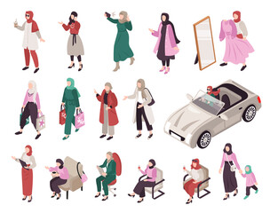 Muslim Female People Isometric Set