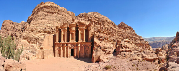 Ad Deir - Monumental building carved out of rock in the ancient Jordanian city of Petra called...