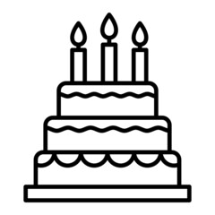 Birthday Cake Vector Outline Icon Isolated On White Background