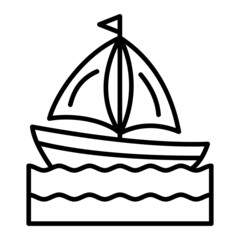 Sailboat Vector Outline Icon Isolated On White Background