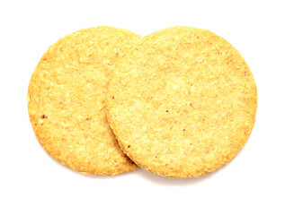 Round baked oatcakes isolated on white background