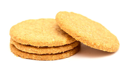 Fototapeta na wymiar Round baked oatcakes isolated on white background