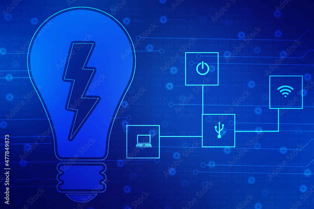 Poster 2d rendering led light bulb with power sign