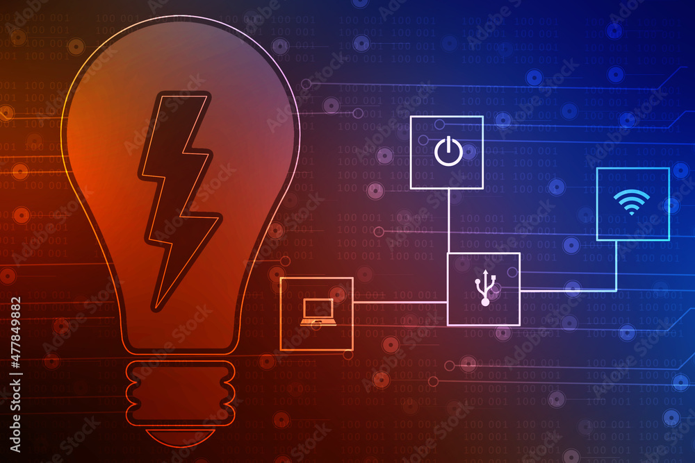 Poster 2d rendering led light bulb with power sign