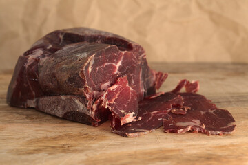 Cecina de Leon, salted and air dried beef from Leon province, local speciality
