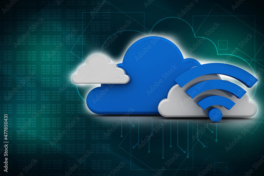 Poster 3d rendering cloud online storage icons with wifi