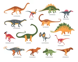 Behang Dinosaurussen Kleurrijke dinosaurussen pictogrammen collectie