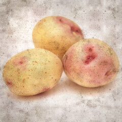 square stylish old textured paper background with new potatoes from Canary Islands