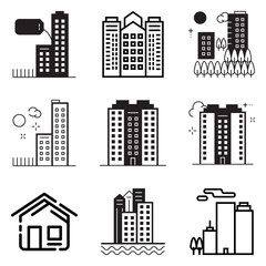 City Buildings Flat Icon Set Isolated