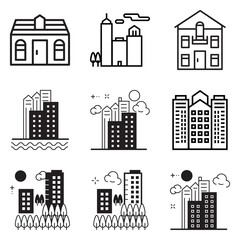 City Buildings Flat Icon Set Isolated