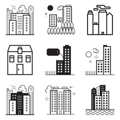City Buildings Flat Icon Set Isolated