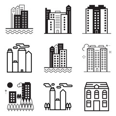 City Buildings Flat Icon Set Isolated