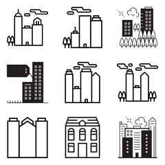 City Buildings Flat Icon Set Isolated