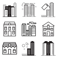 City Buildings Flat Icon Set Isolated