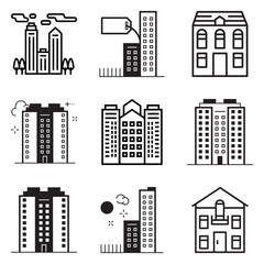 City Buildings Flat Icon Set Isolated