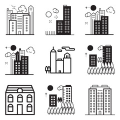 City Buildings Flat Icon Set Isolated