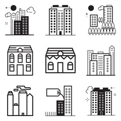 City Buildings Flat Icon Set Isolated