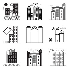 City Buildings Flat Icon Set Isolated