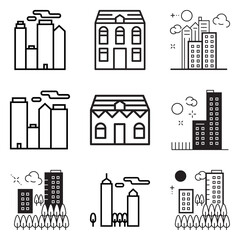 City Buildings Flat Icon Set Isolated