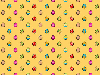 Pixel 8 bit Easter Eggs background - colorful seamless pattern