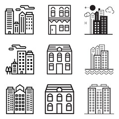 City Buildings Flat Icon Set Isolated