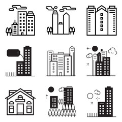 City Buildings Flat Icon Set Isolated