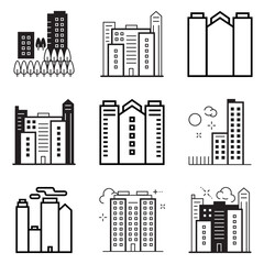 City Buildings Flat Icon Set Isolated