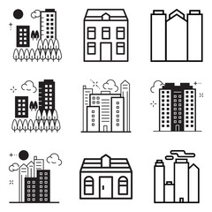 City Buildings Flat Icon Set Isolated